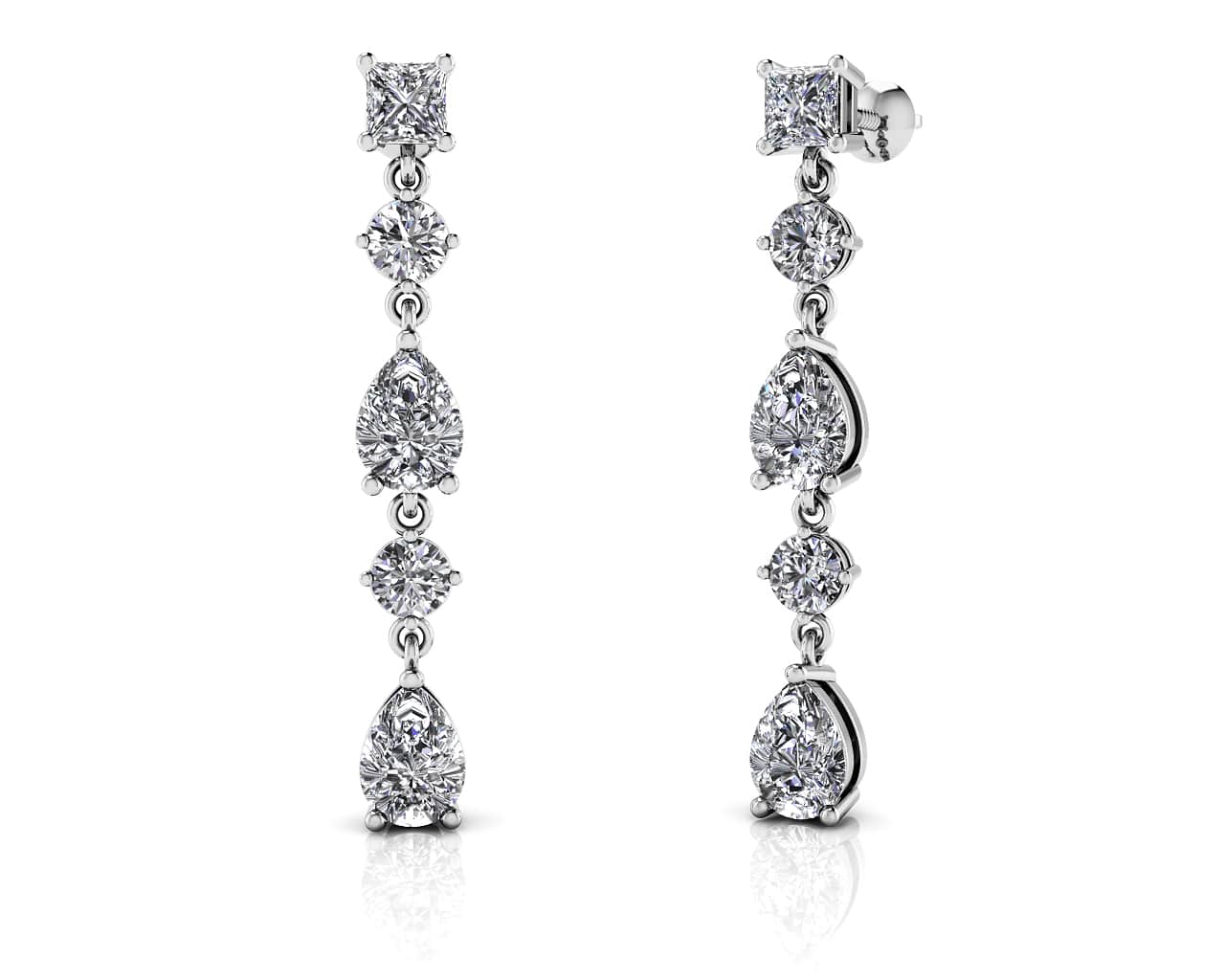 Glamorous Alternating Diamonds Drop Earrings Diamond with 2.58 ct.(finished) 6x4mm, 3.5mm, 3.8mm